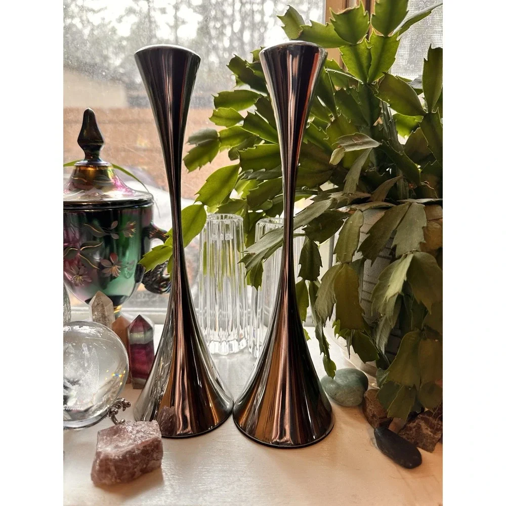 Crate & Barrel by Robert Welch Set of 2 Arden 18/0 Stainless Steel Candlesticks